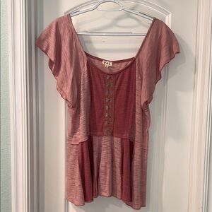 POL Women's Pink Top with Lace-Up Detail